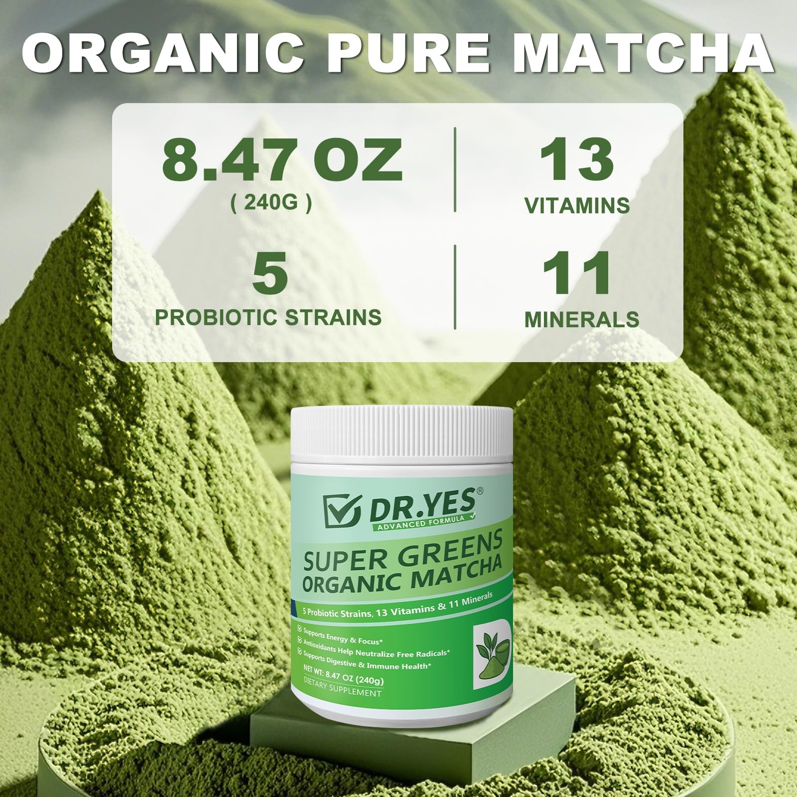 DR.YES Organic Grade Matcha Powder Premium First Harvest Tea, Energy Boost, …