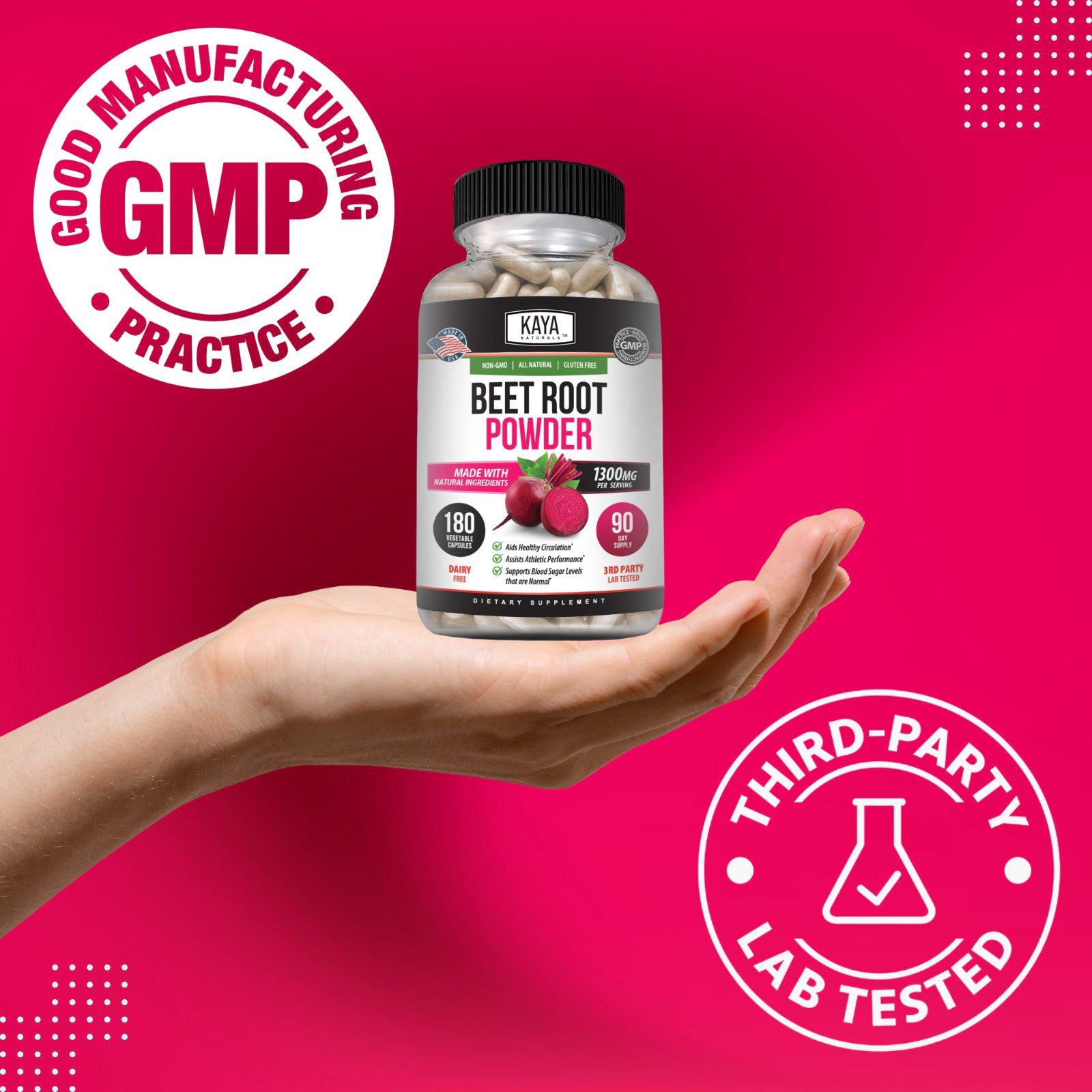 Organic Beet Root Powder 1300mg 180ct Nitric Oxide Booster Superfood Beetroot