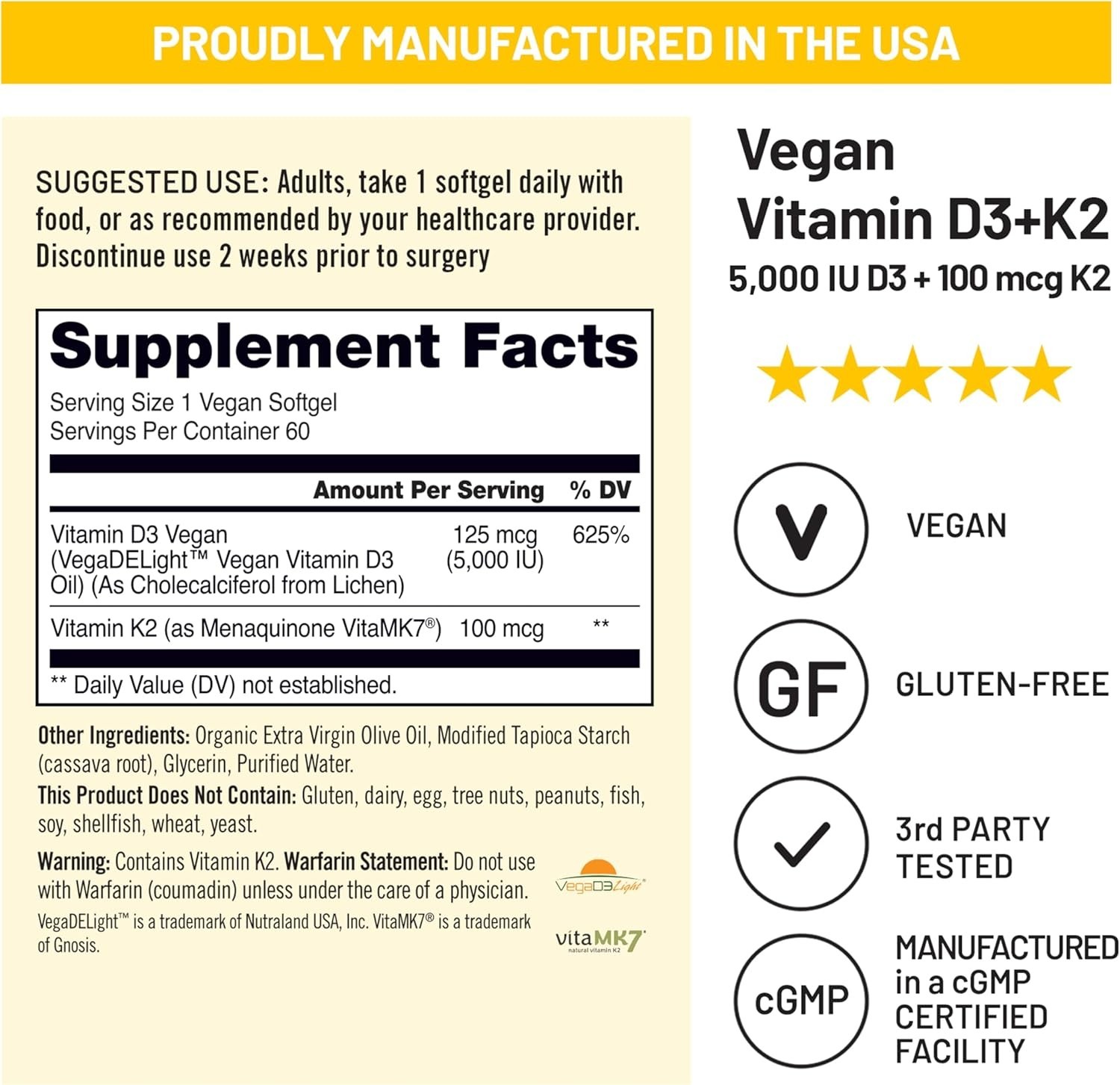 NatureWise Vegan Vitamin D3 + K2 – Natural 60 Softgels – Exp 12/2028