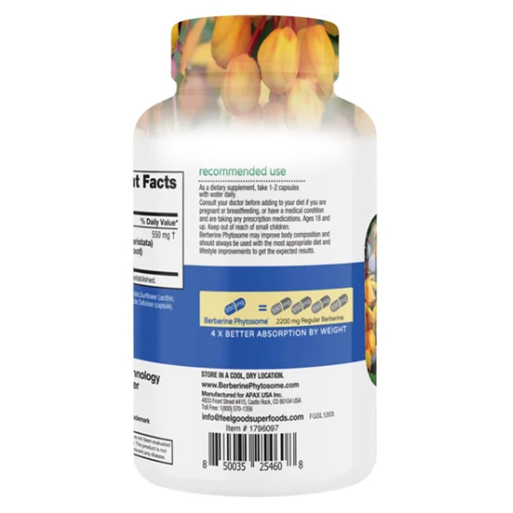 Feel Good Superfoods Berberine Phytosome High Absorption 120 Capsules Exp: 11/28