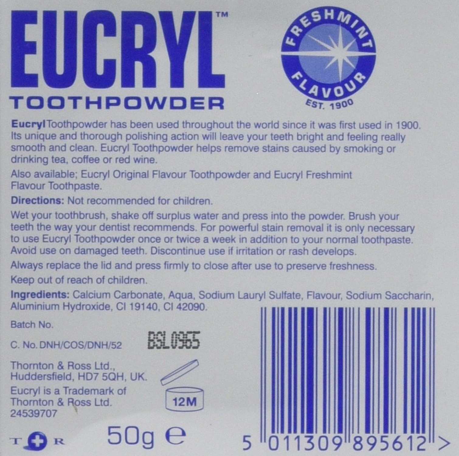 Eucryl Toothpowder Freshmint 50g 1.7 Ounce (Pack of 1)