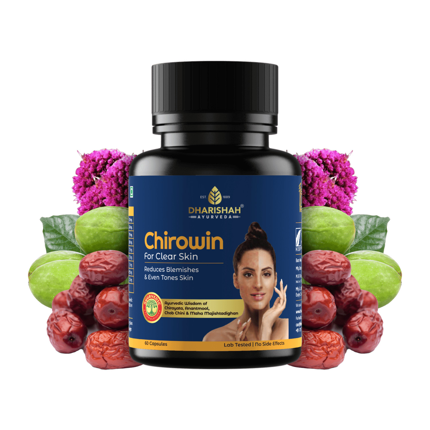 Ayurveda Chirowin 60 Capsules For Clear and Flawless Skin Healthy skin Pack 2