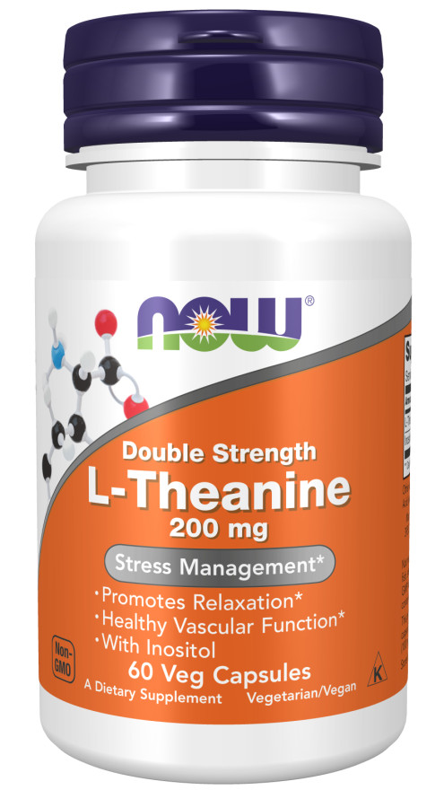 NOW Foods Double Strength L-Theanine 200 mg 60 Veg Caps EXP 08/28