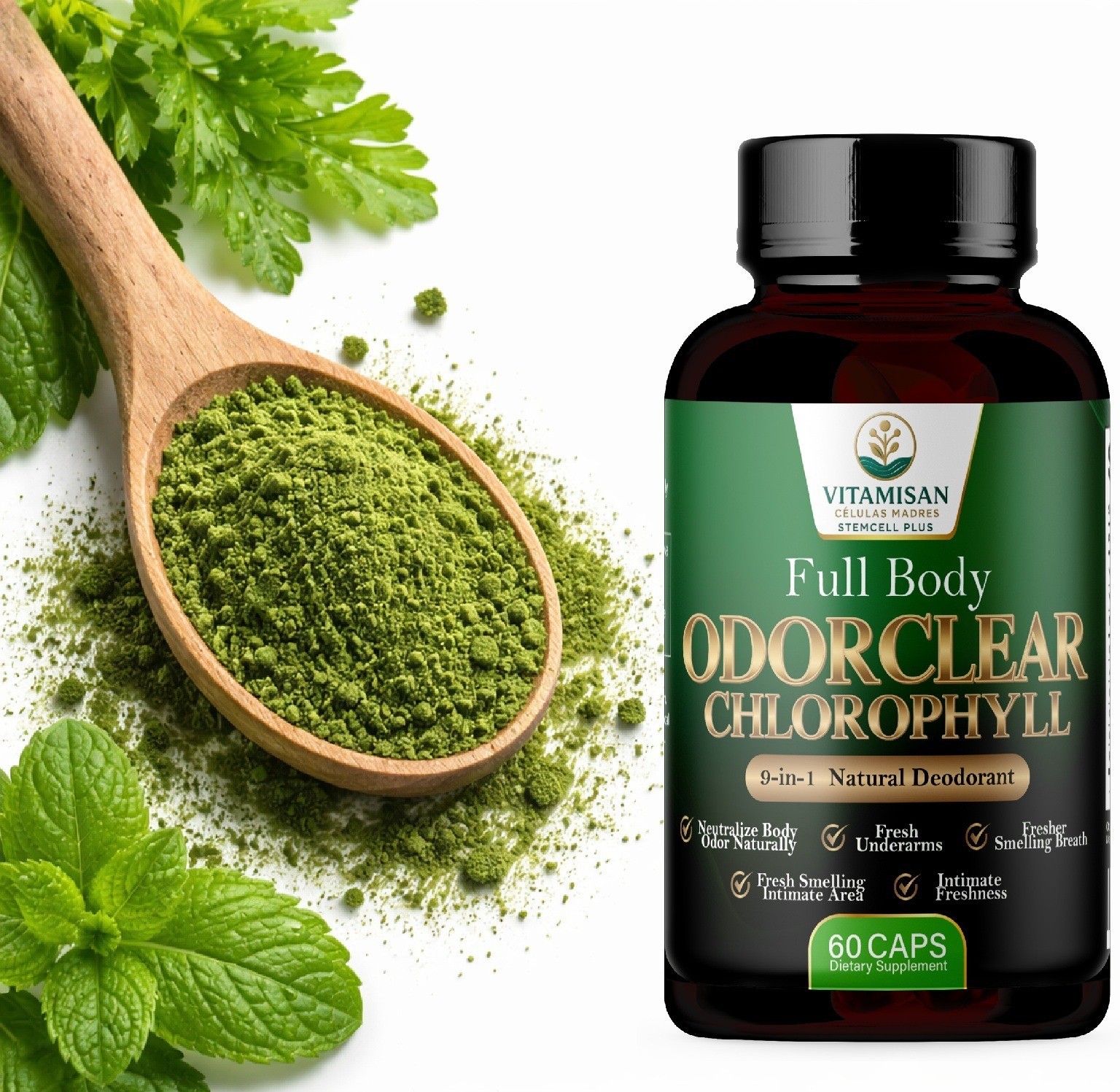 Chlorophyll Capsules Natural Internal Deodorant Body Odor Cleanse 2 Pack 60 Caps