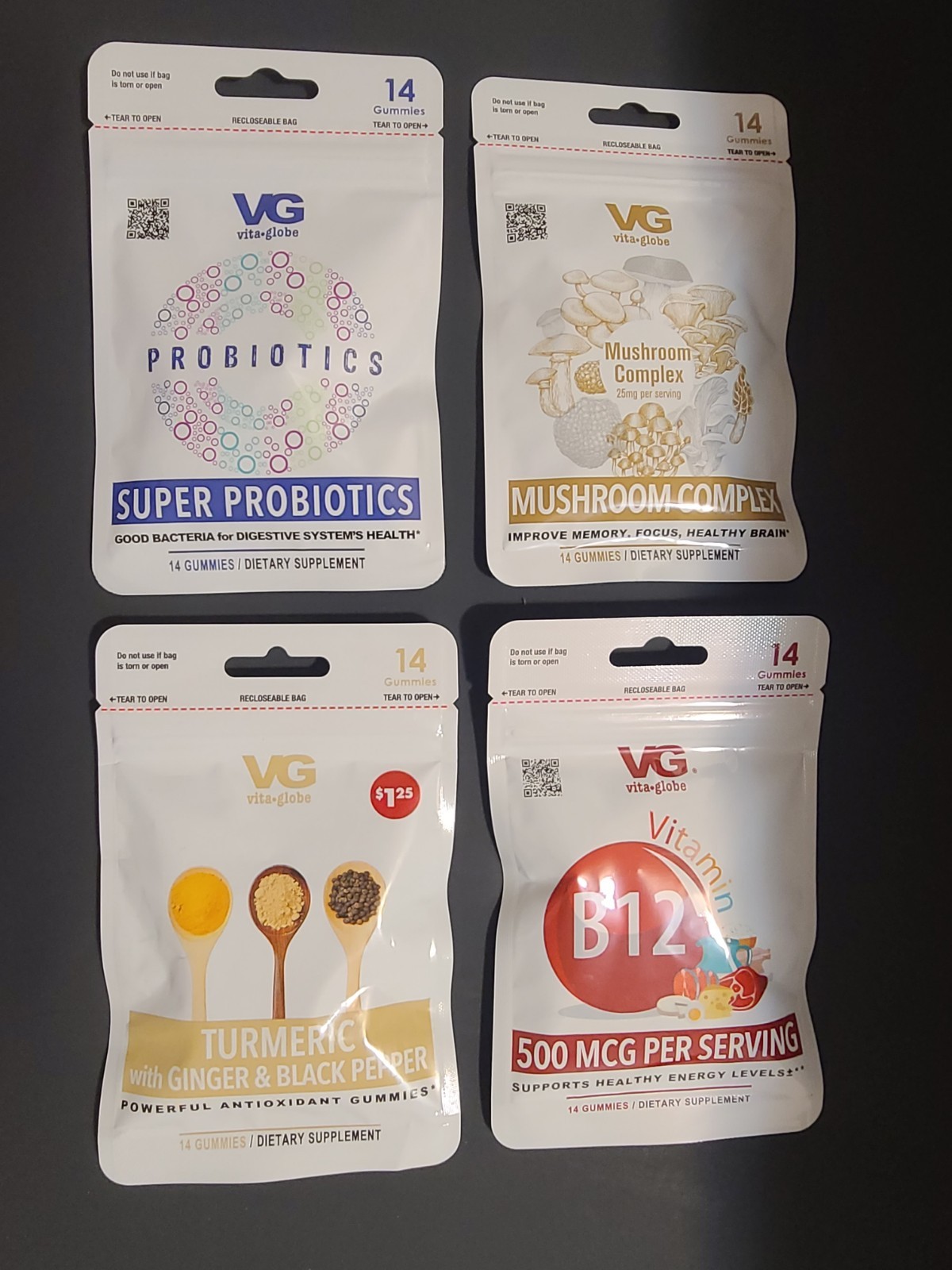 Vita-Globe Super Probiotics, Mushroom, TURMERIC, & B12 Gummy Supplements