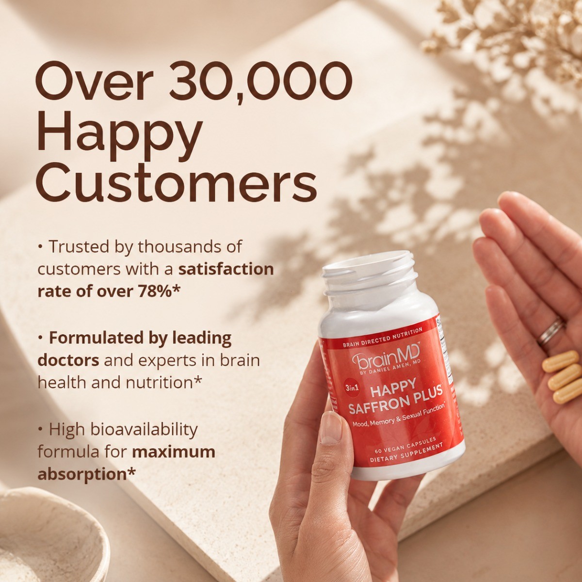BrainMD Happy Saffron Plus | Mood, Memory & Stress Support, 90 Vegan Capsules