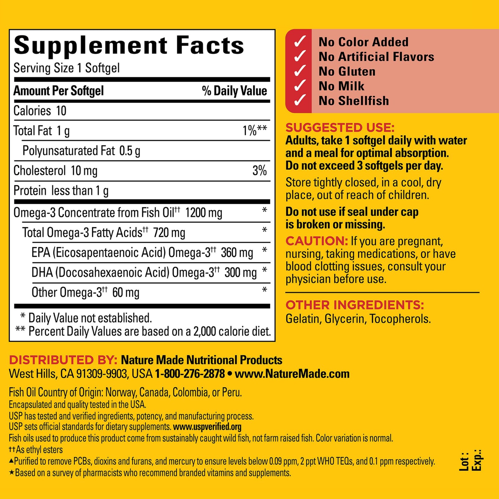 100 Count (Pack of 1), Nature Made One Per Day Fish Oil 1200 Mg Softgels 100…
