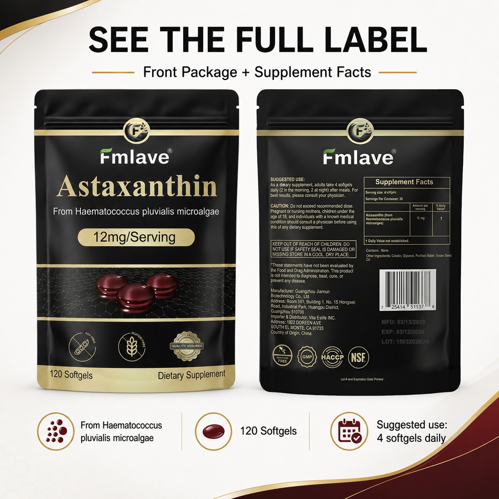 3pack Micro Ingredients Astaxanthin 12mg, 360 Softgels, Natural Antioxidant Skin