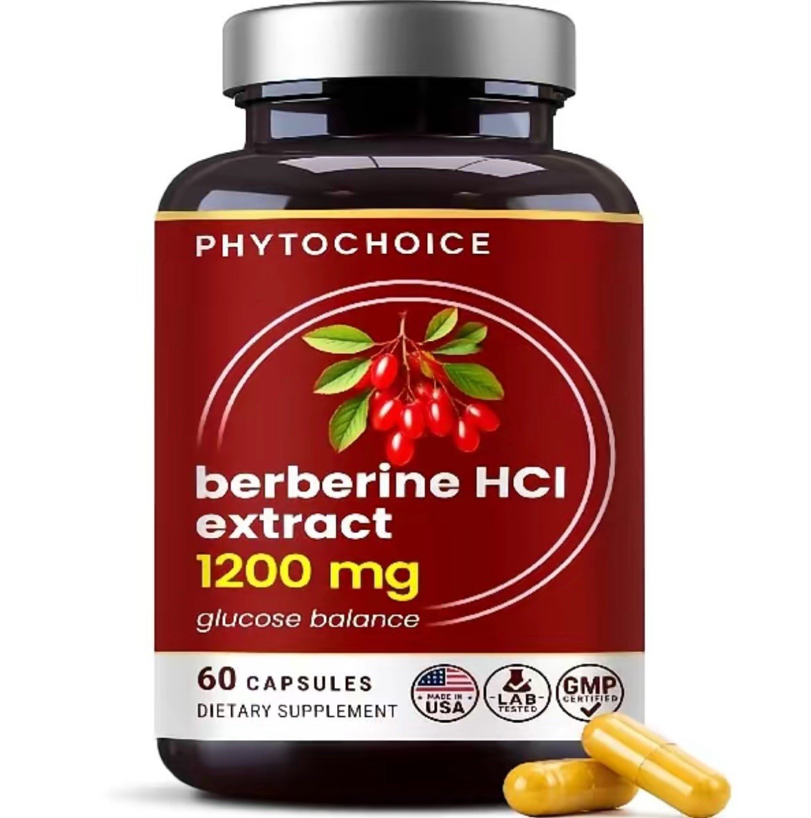 Pure Berberine | 1.2g Per Serving | 120 Vegan Capsules | Non-GMO | Made in USA