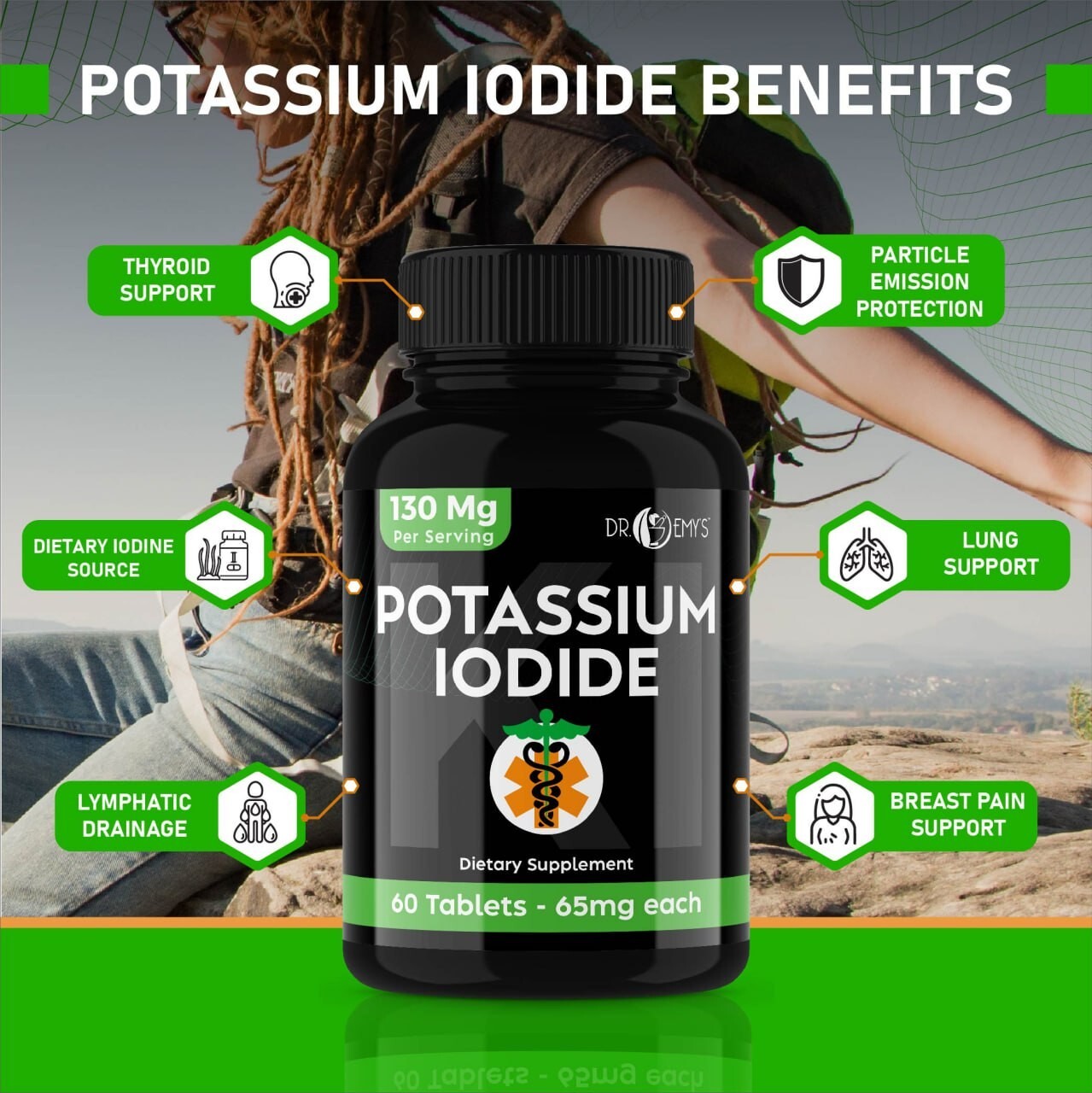 (2PK) – Potassium + Iodide Pills Tablets☆130 mg Supplement☆Survival Kit Fallout