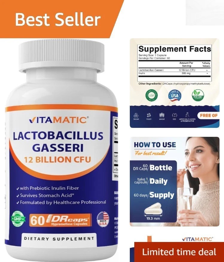 Non-GMO Lactobacillus Gasseri Capsules – 12 Billion CFUs for Digestive Support
