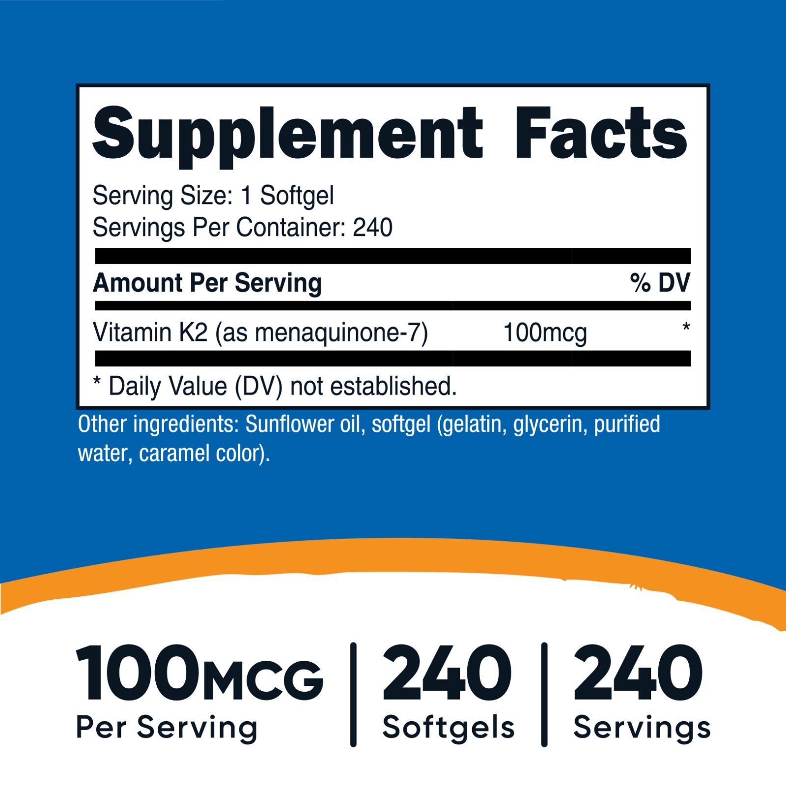 Nutricost Vitamin K2 MK-7 100 mcg, 240 Softgels – Gluten Free and Non-GMO MK7