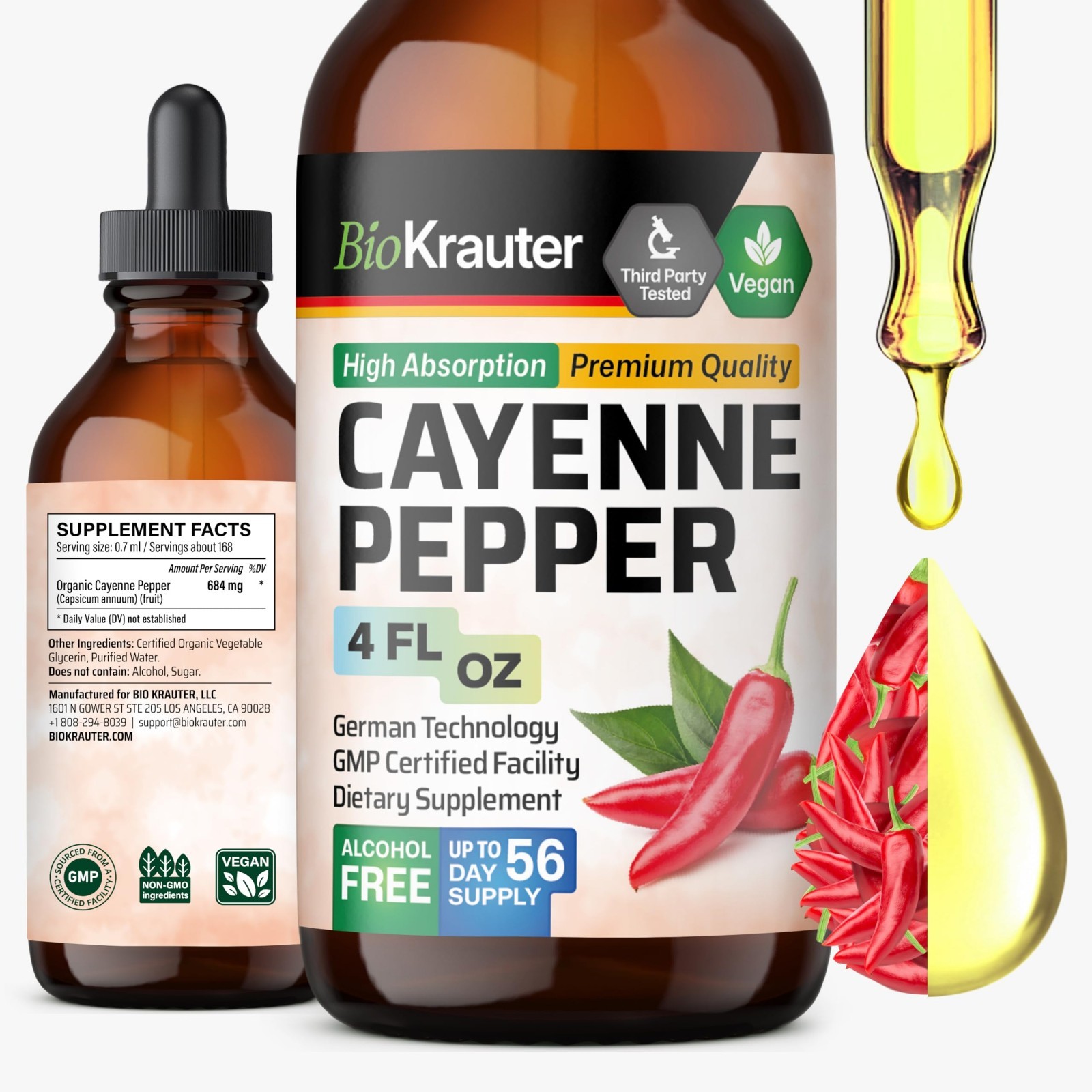 Cayenne Pepper Drops for Digestive & Circulatory Support – Vegan Capsaicin 4 Fl