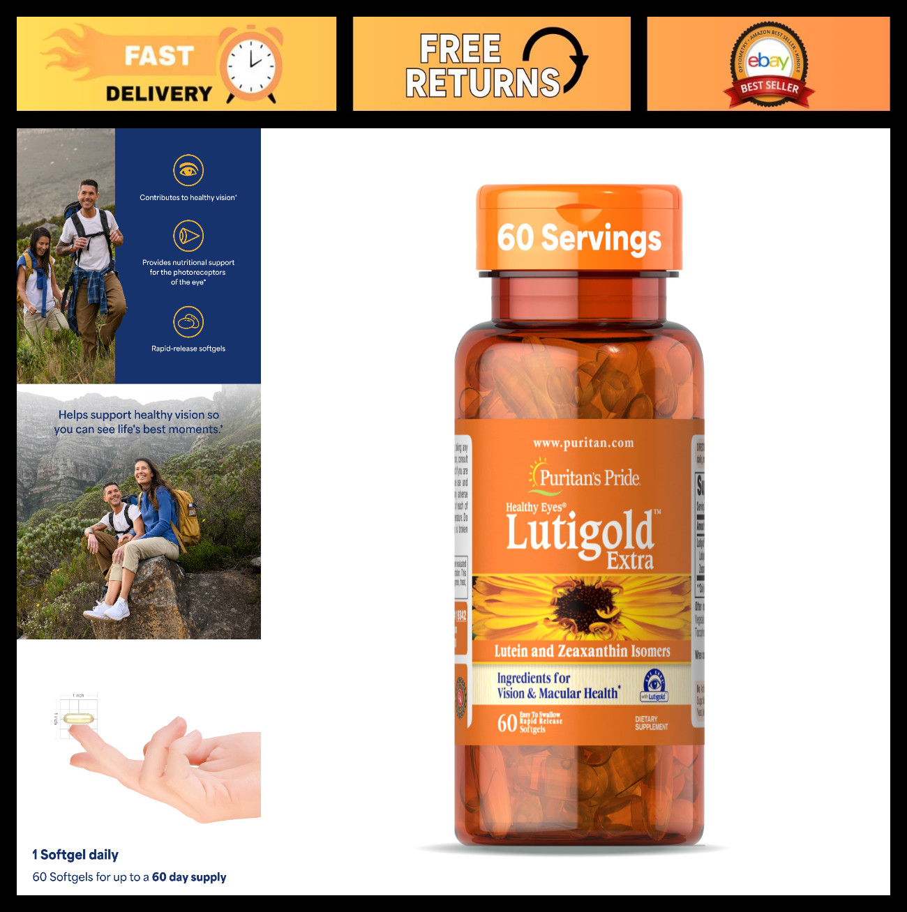 Premium Lutein & Zeaxanthin Softgels for Vision Health Support – 60 Rapid Releas