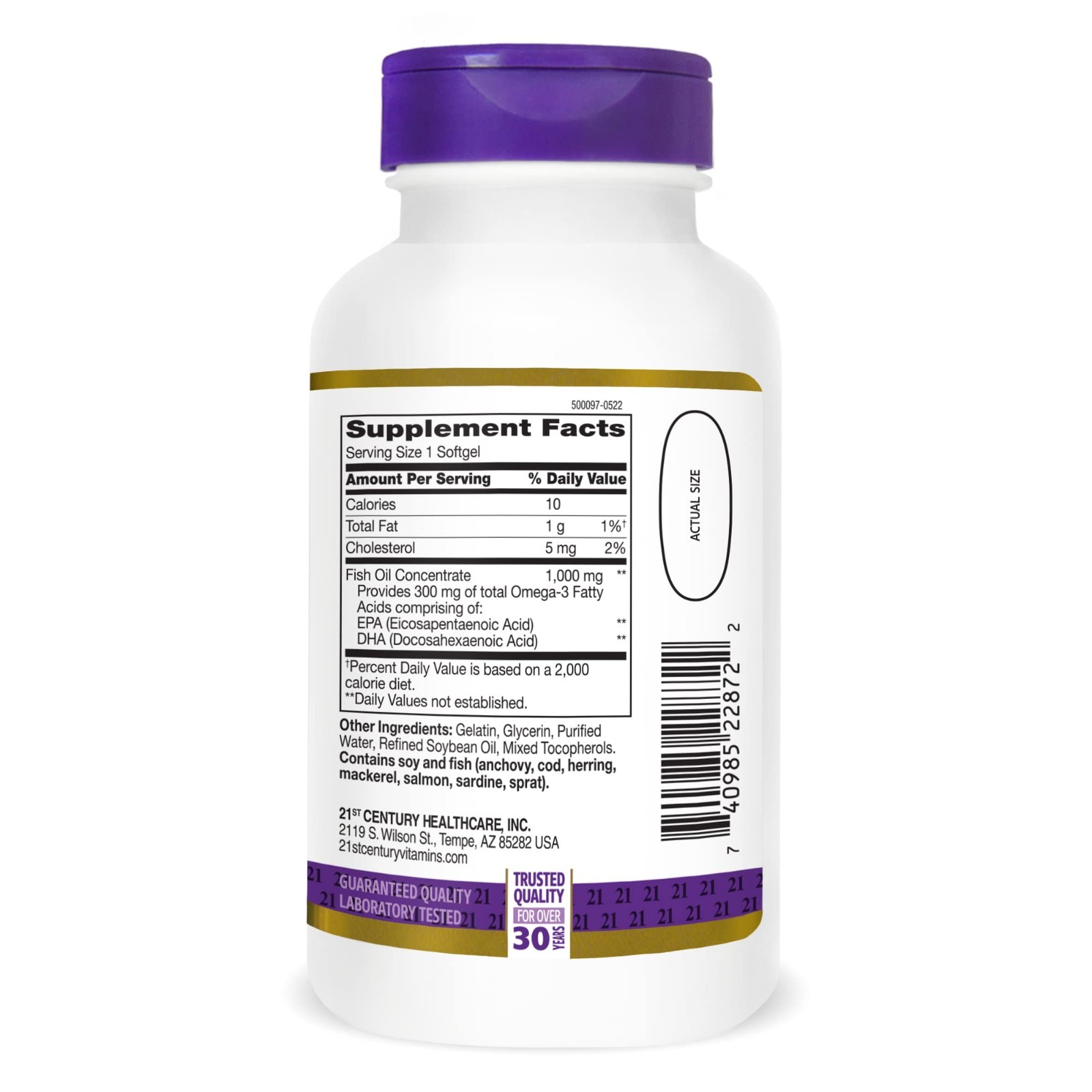 High-Potency Fish Oil 1000mg Softgels – 120 Count Omega-3 Supplement for Heart H