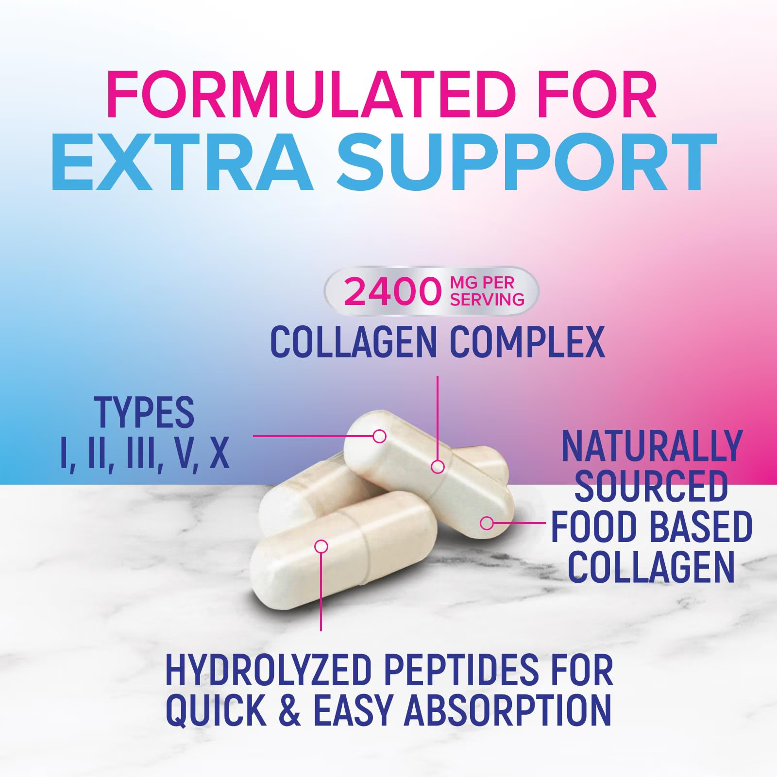 Collgen hydrolyzed Peptide 120 capsules Hair Skin Nails Wrinkles Capsules