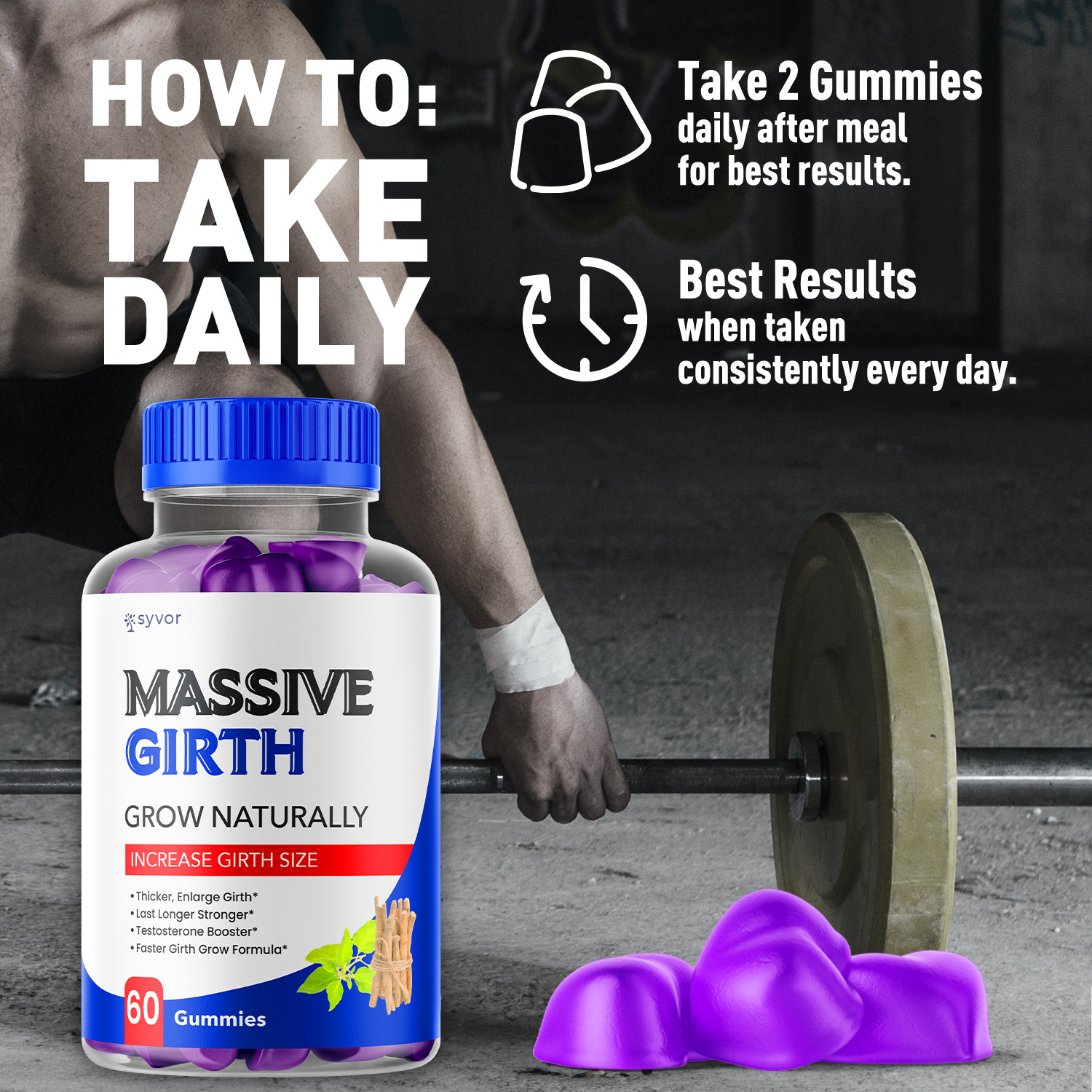 (1 Pack) Massive Girth Male Gummy Advanced Formula Vitamin Supplement 60 Gummies