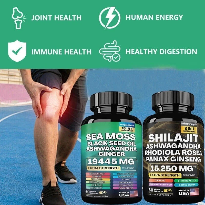 Sea Moss and Shilajit Bundle, Sea Moss 19,445mg, Black Seed Oil 15,250mg Ash