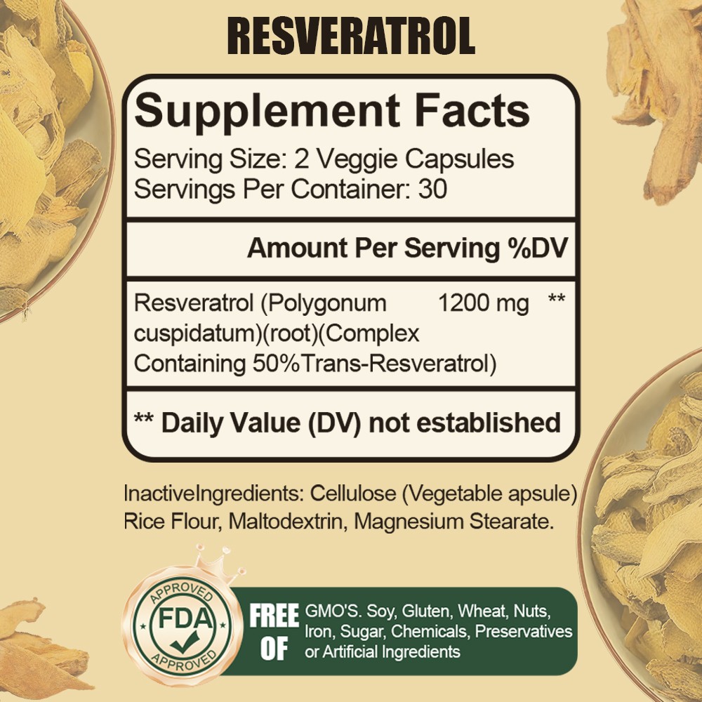 Resveratrol Capsules Maximum 1200 MG Strength Natural AntiAging Antioxidant Cap