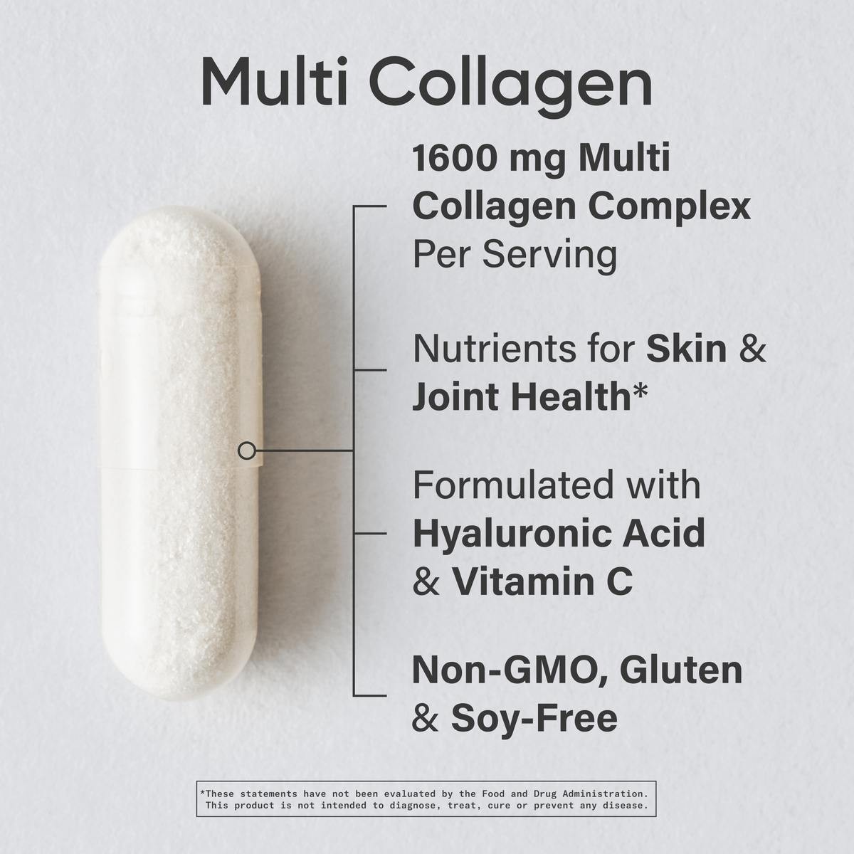 Multi Collagen (Type I, II, III, V, X) + Hyaluronic Acid + Vit. C (90 Capsules)