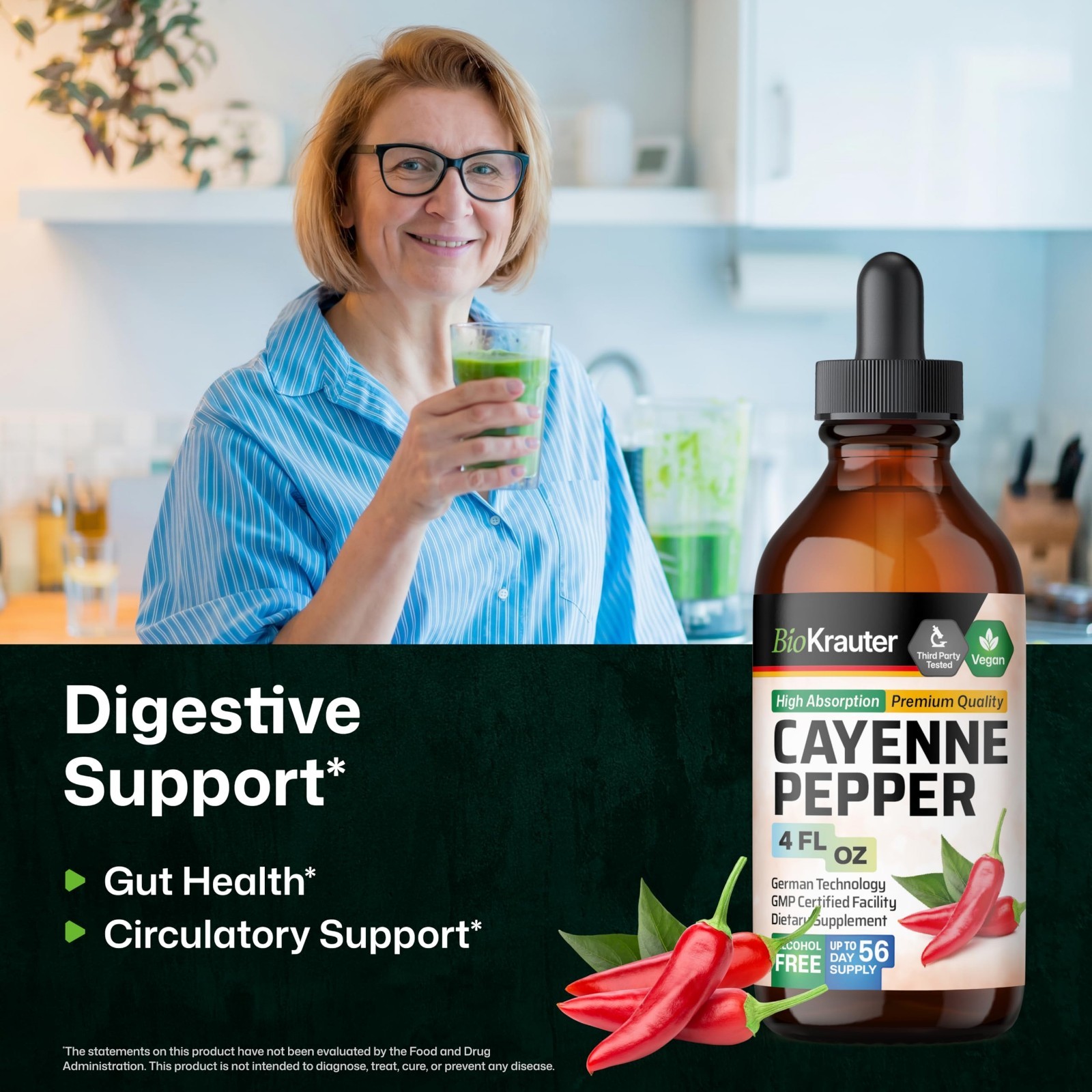 Cayenne Pepper Drops for Digestive & Circulatory Support – Vegan Capsaicin 4 Fl