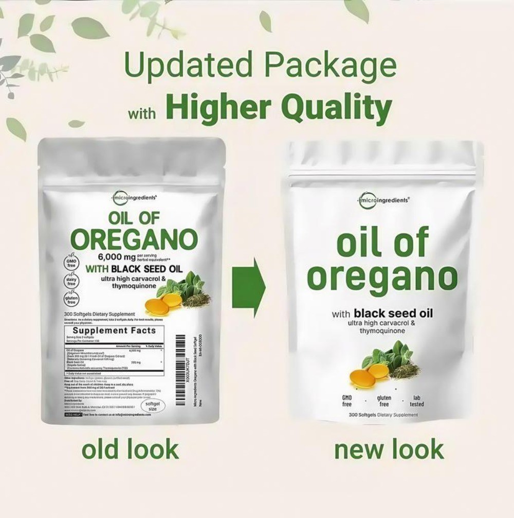 2 in 1 Oil of Oregano & Black Seed Softgels Count with Carvacrol,Immune Support