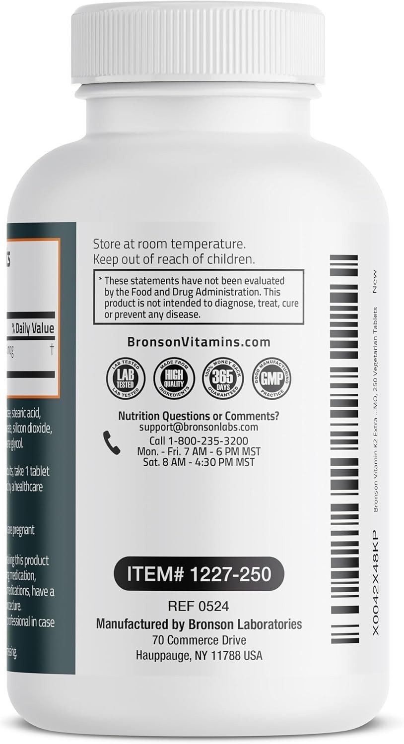 Bronson Vitamin K2 MK-7 200mcg Extra Strength, 250 250 Count (Pack of 1)