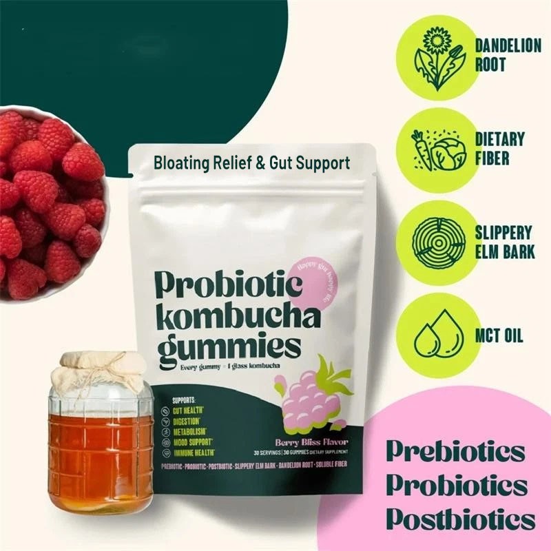 Probiotic Kombucha Gummy – Prebiotics, Probiotics, Postbiotics, Fiber Supplement