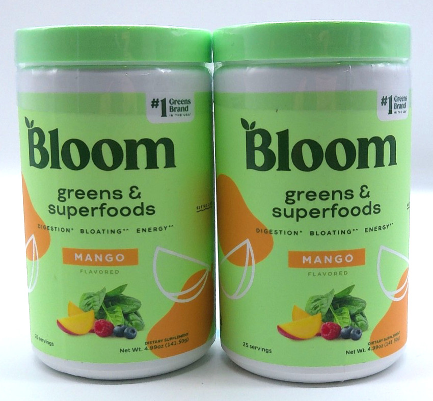 2PK- Bloom Greens & Superfoods, Mango Flavor, 4.99 Oz. Each, Exp. 8/26+