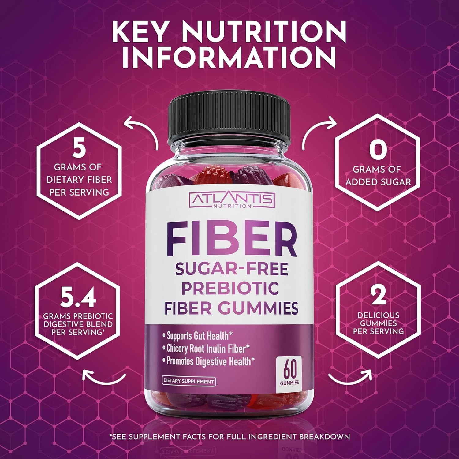 Sugar Free Fiber Gummies for Adults – 5G Fiber Supplement Formulated with 5.4G P