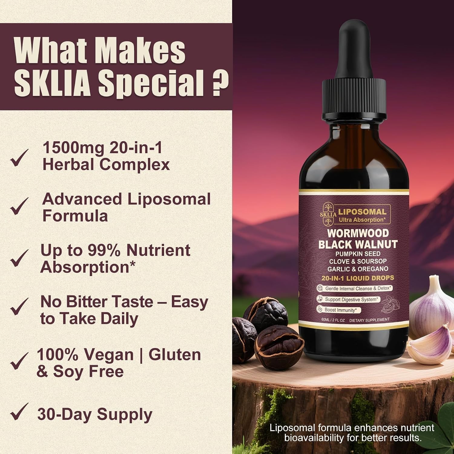 Liposomal Wormwood & Black Walnut Cleanse Drops – Effective for Gut Health