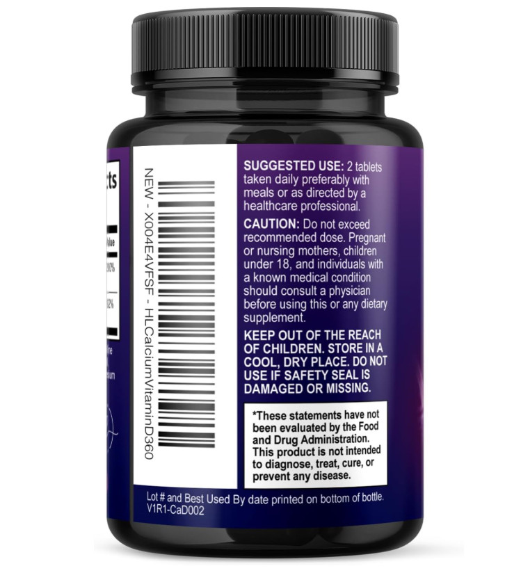Calcium 1200mg per Serving with Vitamin D3 Bone Teeth Health Supplement 60 Tabs