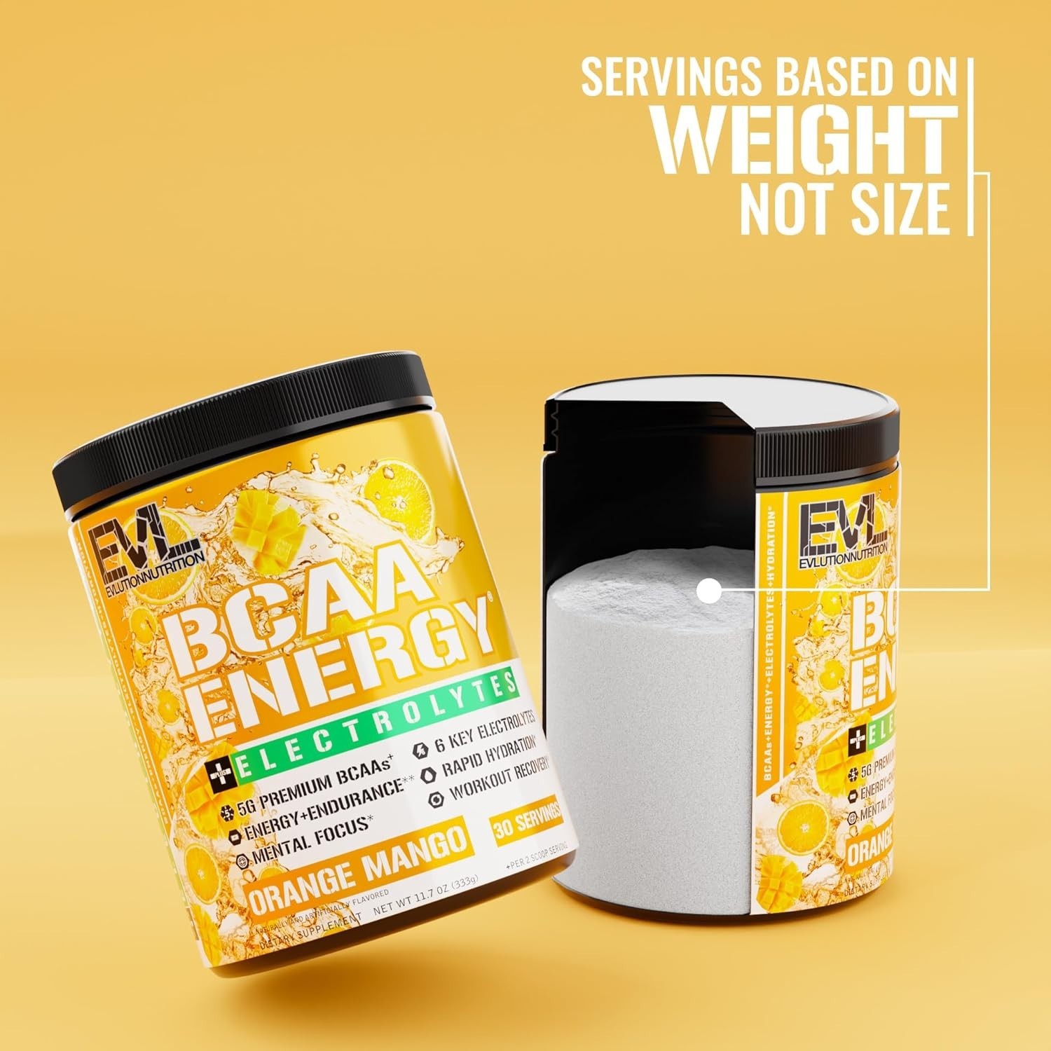 EVL BCAA Energy + Electrolytes: Energy Boosting Amino Acid Powder, Orange Mango