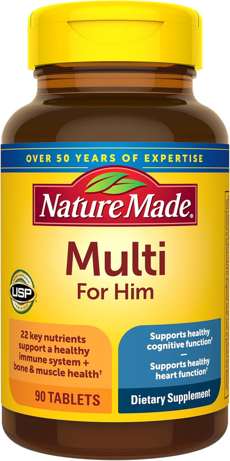 Nature Made Multivitamin for Him Mens Multi No Iron Daily Support 90 Tablets