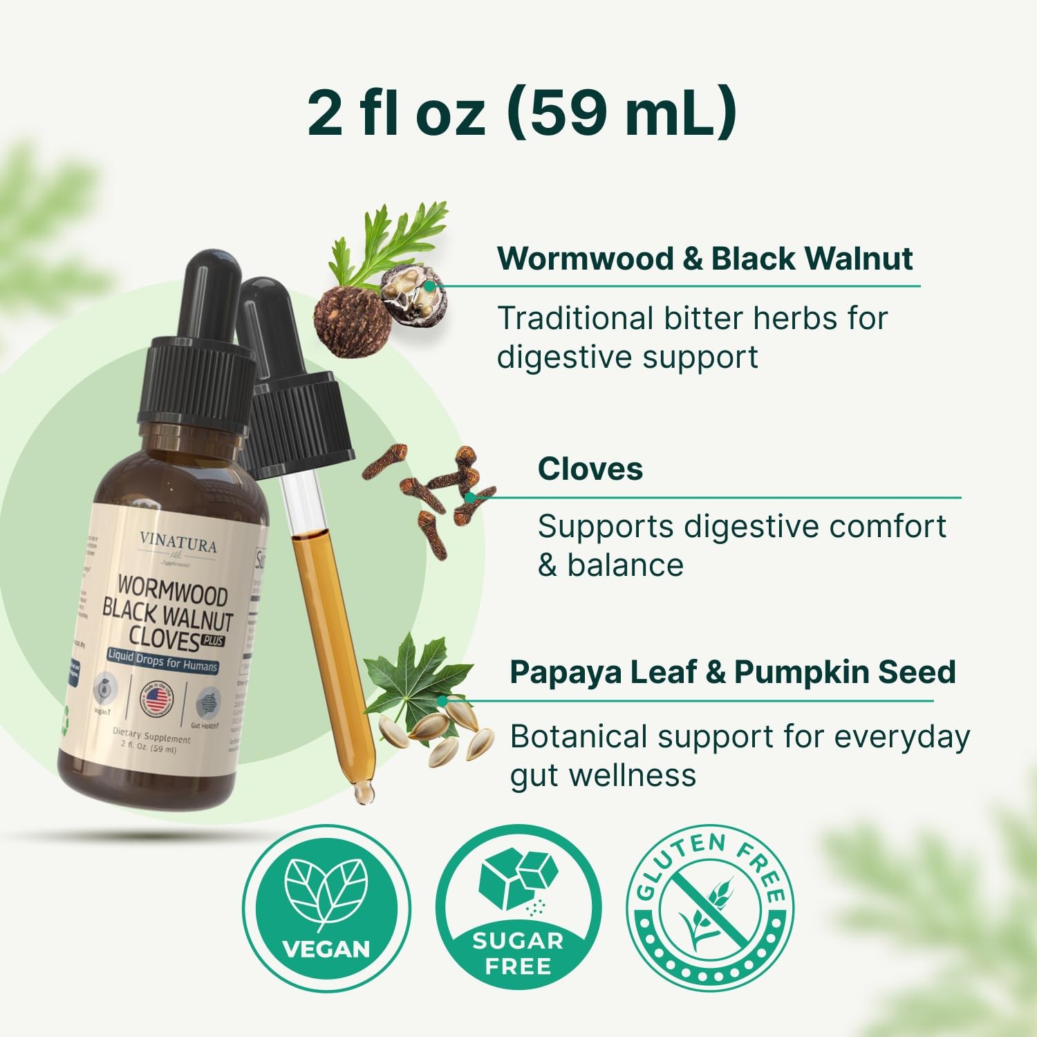 VINATURA Wormwood Black Walnut Cloves Liquid – Cleanse, 2 Fl Oz (Pack of 1)