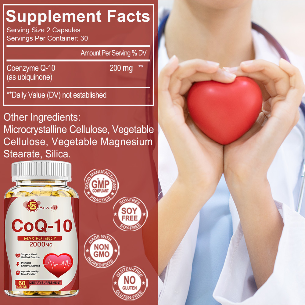 CoQ10 2000mg 60 Softgels Coenzyme Q-10 Non-GMO Heart Support Capsules