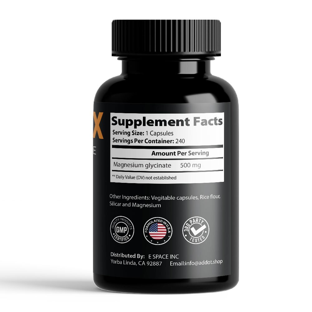Magnesium Glycinate 500mg – 240 Capsules | 8-Month Supply | USA Formulated Premi