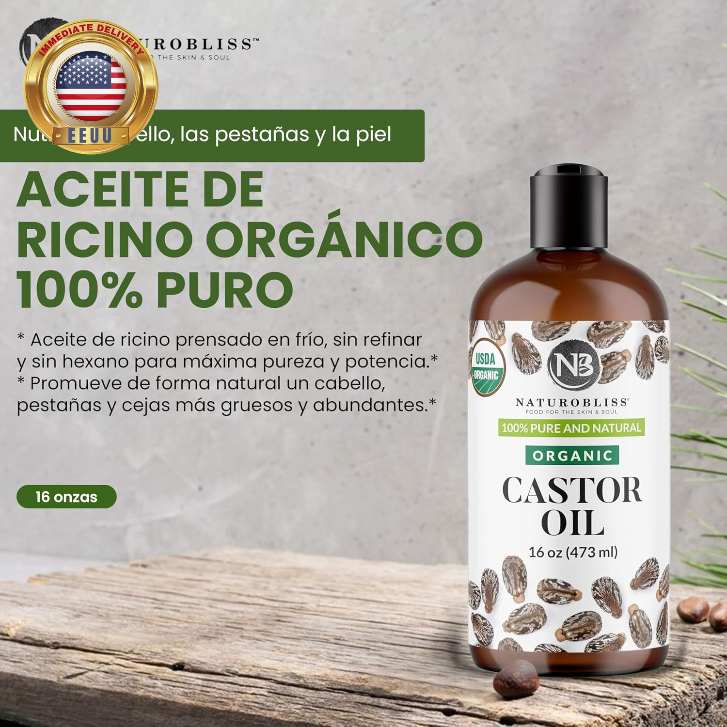Organic Castor Oil 16 Oz – 100% Pure, Expeller-Pressed, Hexane-Free – Value Size