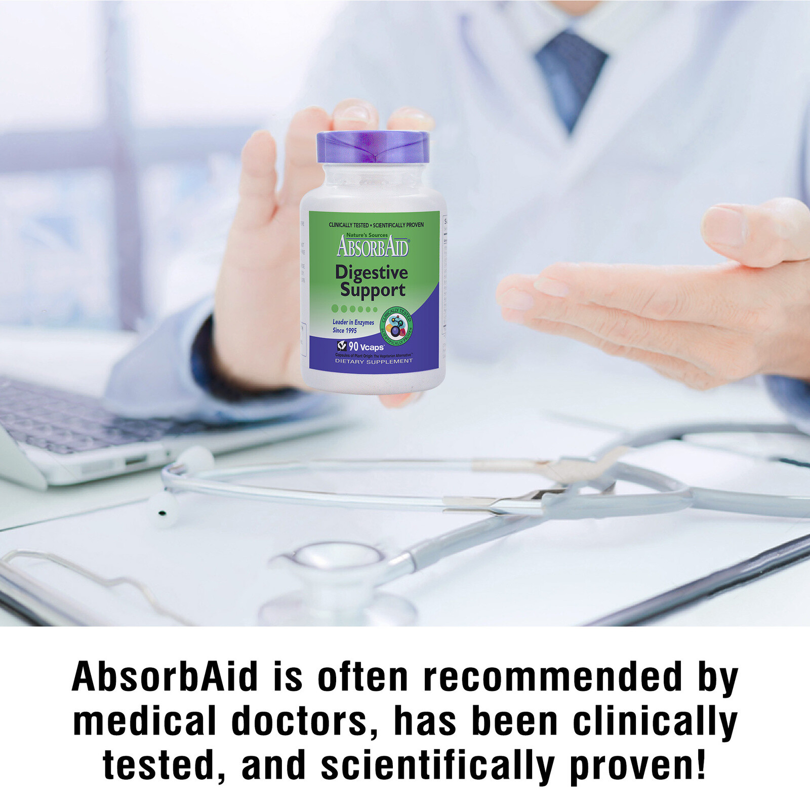 Absorbaid Natural Digestive Enzyme-relief for gas, bloating, acid reflux-90 caps