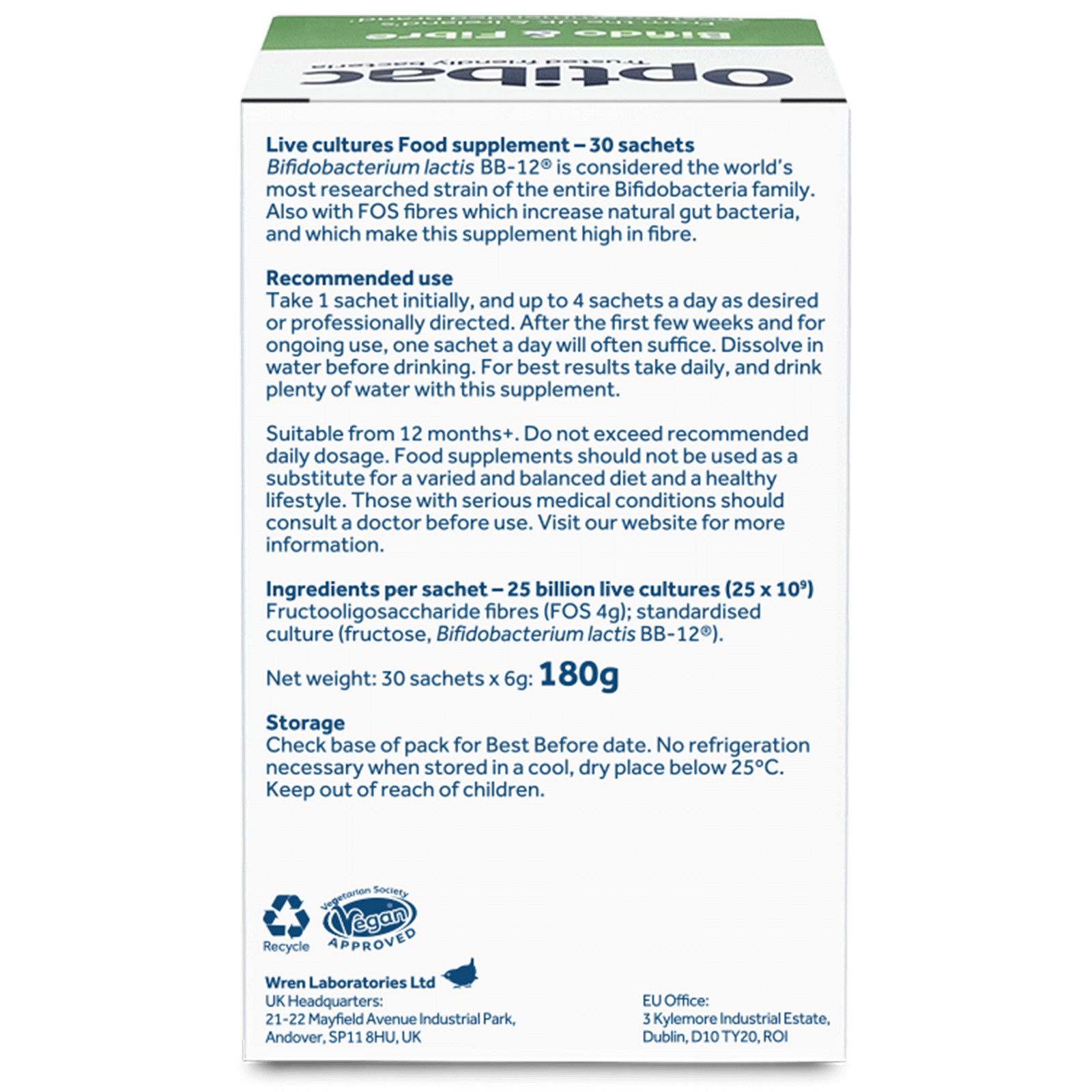 Optibac Probiotics Bifido & Fibre Sachets 30