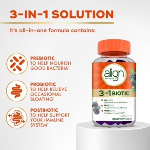 Align 3-in-1 Biotic Multi-Symptom Relief Gummies – Blackberry – 50ct