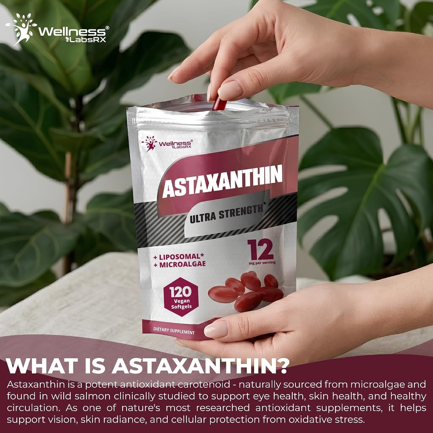 Liposomal Astaxanthin 12mg – 120 Vegan Softgels, 4 Month Supply, Natural Astaxan