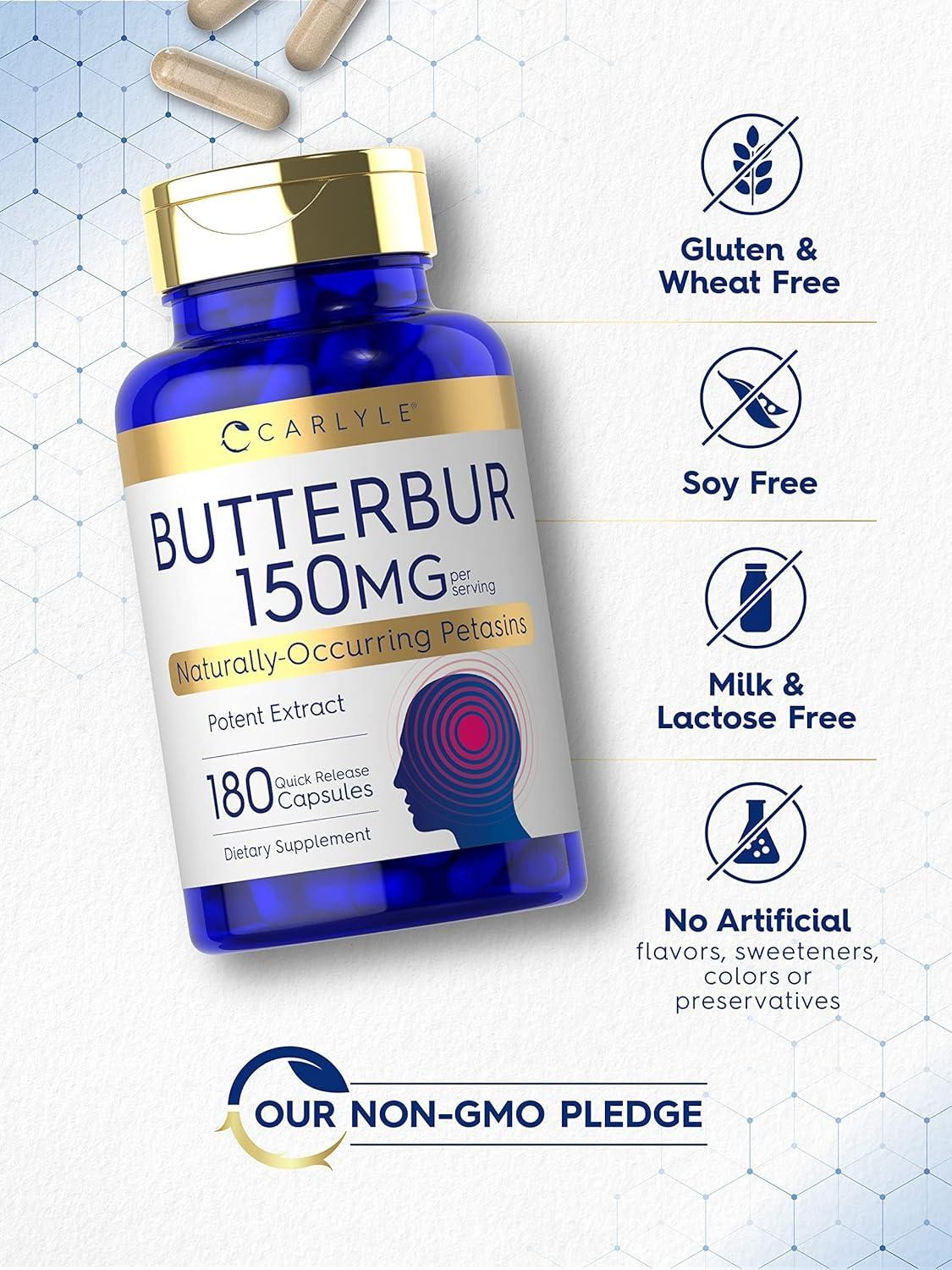 Butterbur 150 Mg Neurological Support Spasms Relieve Decrease Swell, 180 Caps