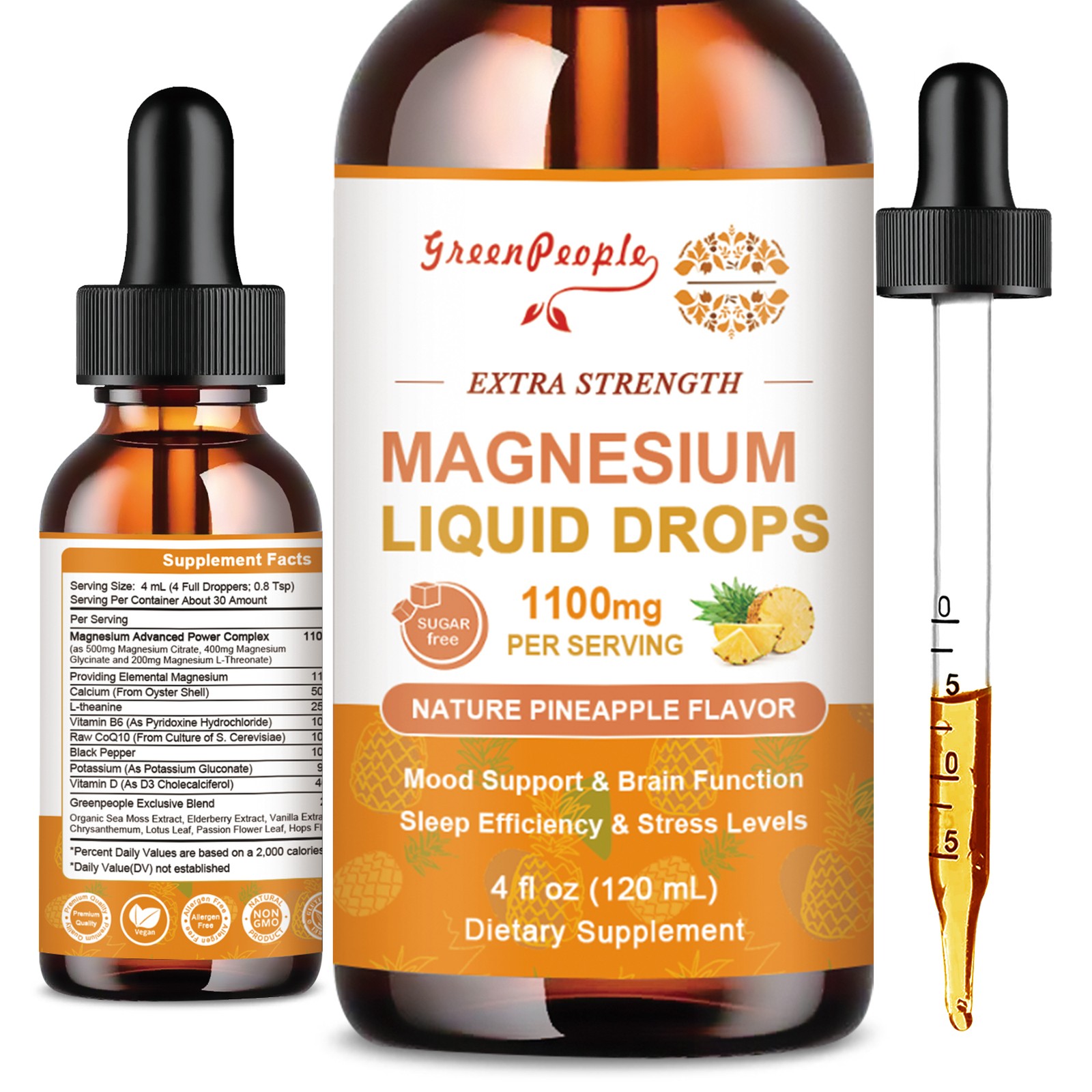 2x Magnesium Liquid Drops Magnesium Glycinate&L-Threonine Mood Support 120ml