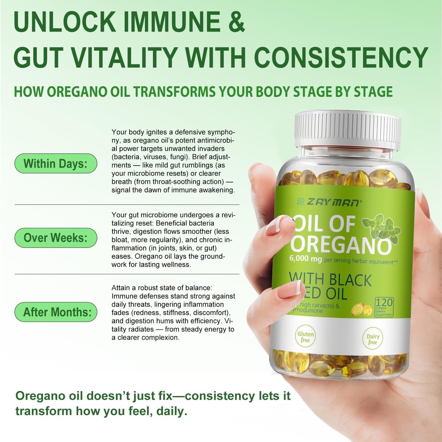2 in 1 Oil of Oregano & Black Seed Softgels Count with Carvacrol,Immune Support