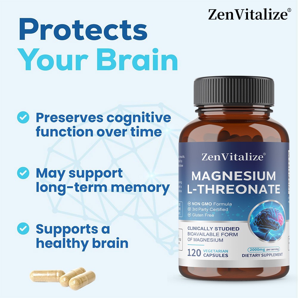 ZenVitalize Magnesium L-Threonate 2000mg, 30/60/120Capsule -144mg of Magnesium