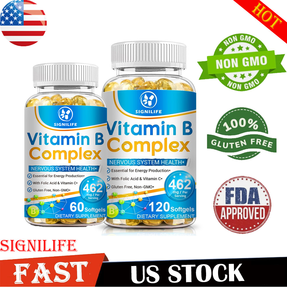 Vitamin B Complex Capsules B1 B2 B3 B5 B6 B7 B9 B12 Folic Acid & Biotin Energy