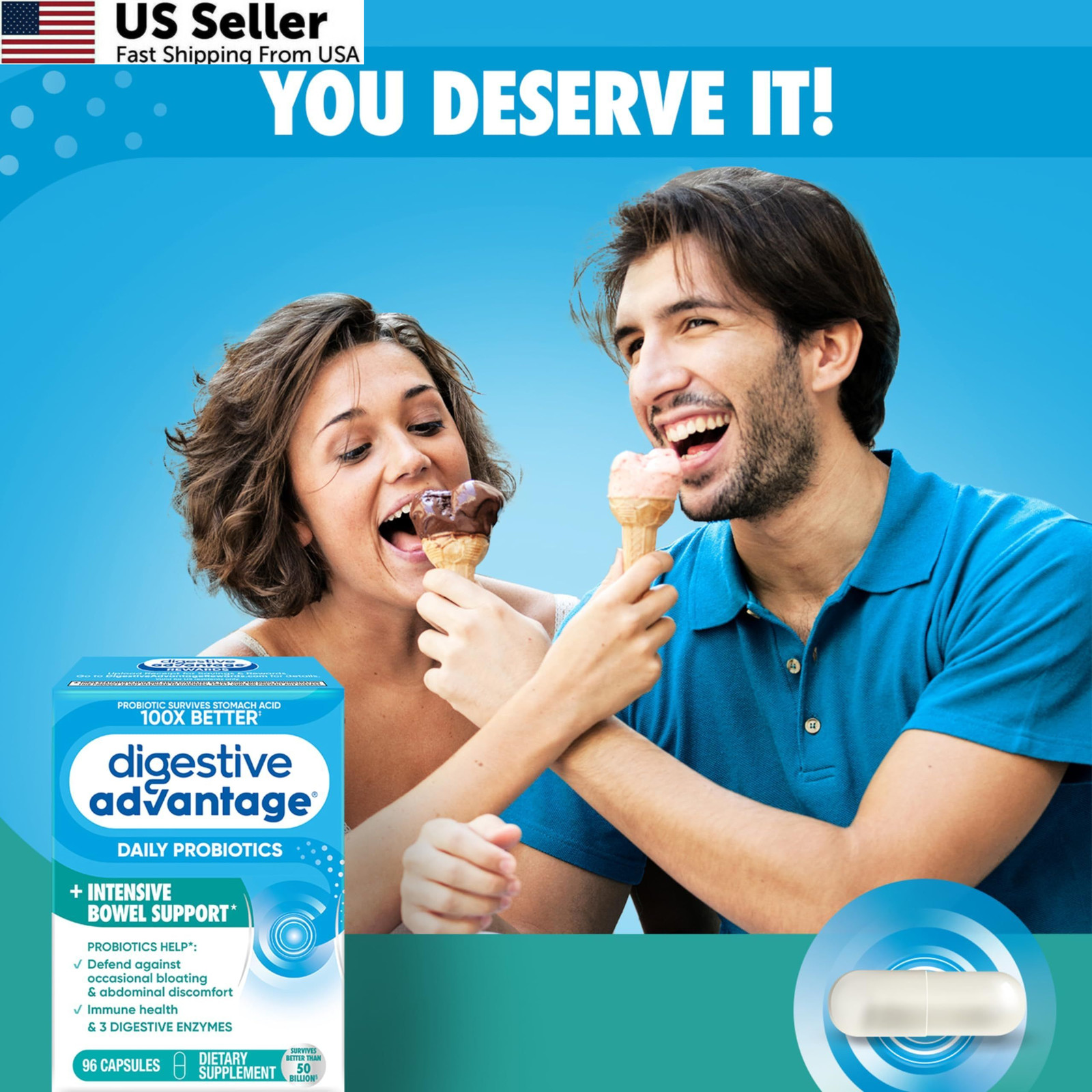 Digestive Advantage IBS Probiotics For Women and Men, 96 Count (Pack of 1)