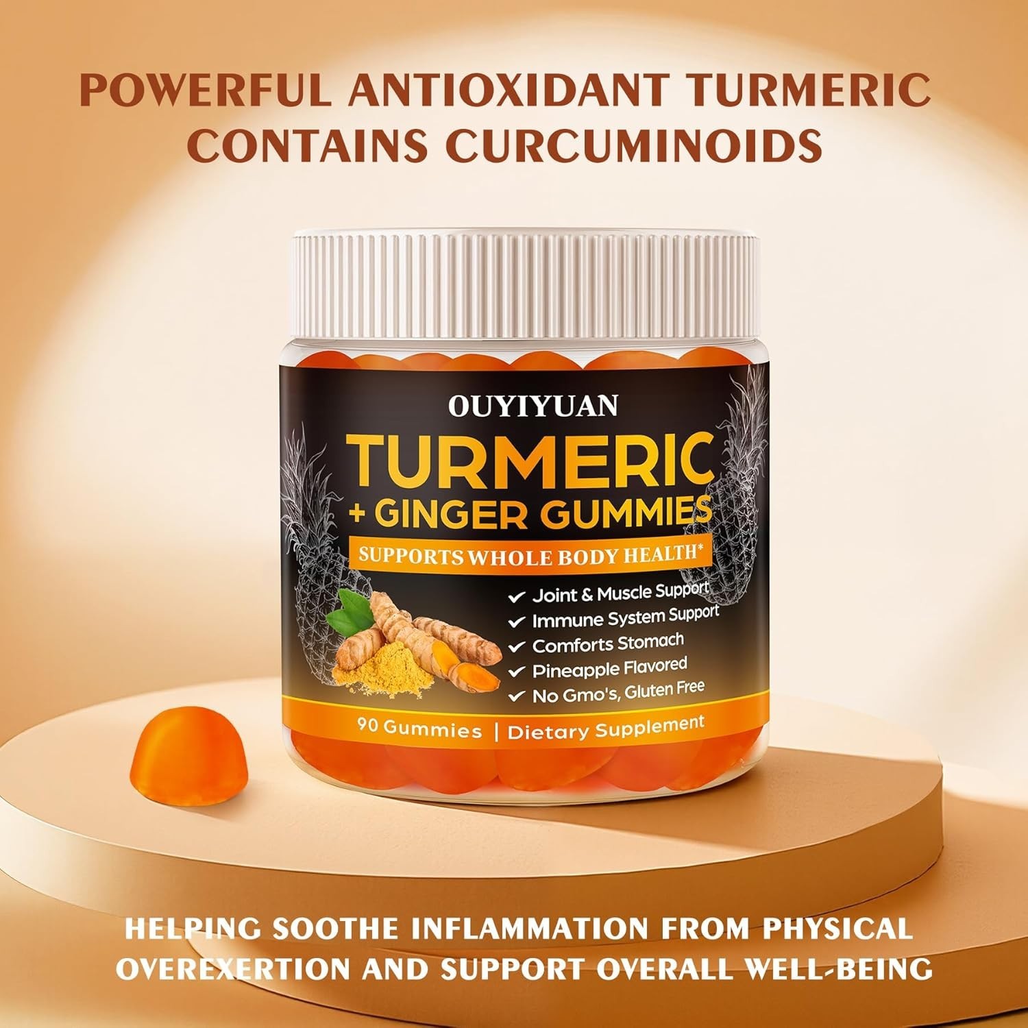 Turmeric Gummies, Joint & Muscle Relief + Immune Support, Natural Pineapple Flav