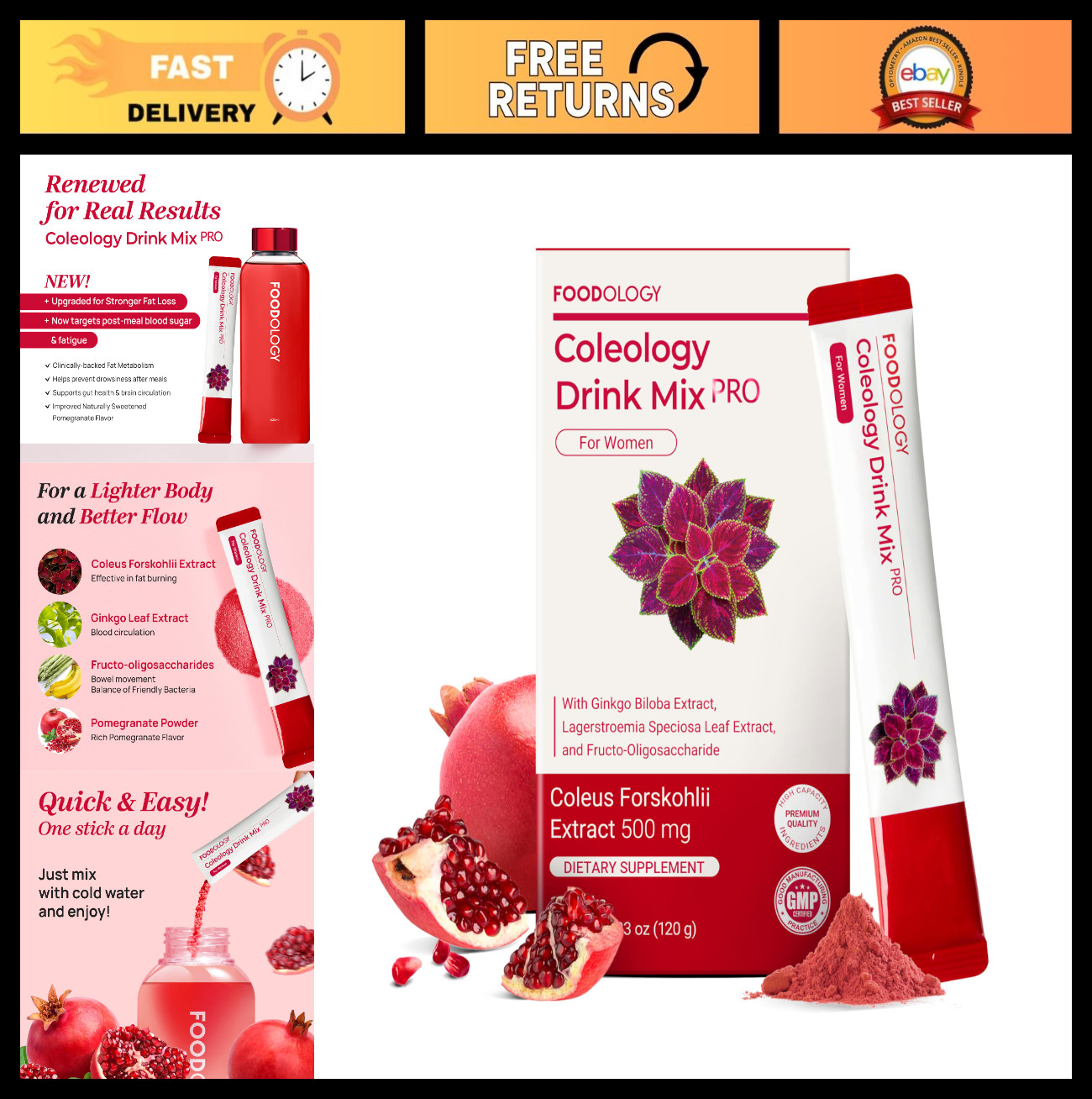 Prebiotic Fiber Drink Mix | 3000mg Metabolism Support | Pomegranate Gut Health S